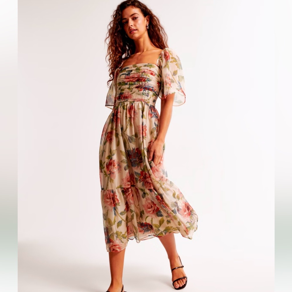 Abercrombie Emerson Emerson Angel Sleeve Midi Dress in size Large Tall